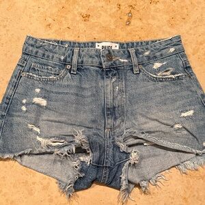 PAIGE Blue Distressed Denim Shorts